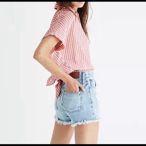 Madewell Central Tie Blouse in Pink and White